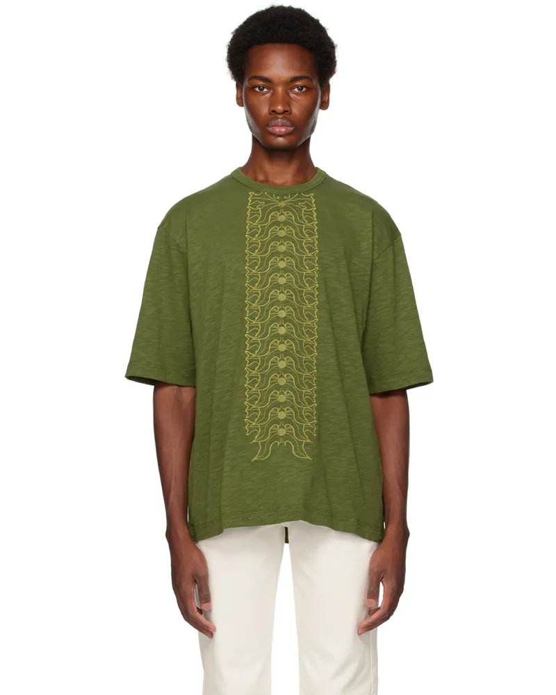 Youths In Balaclava Green Floral Spine T-Shirt Green