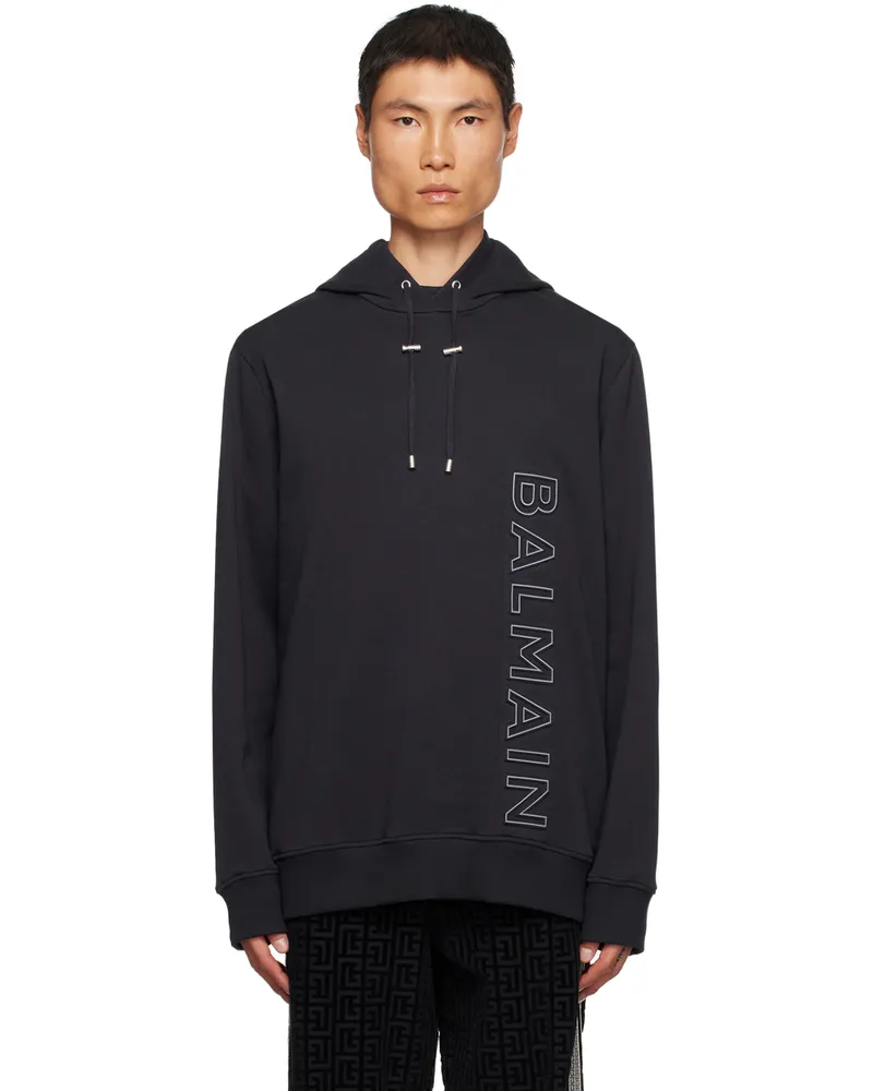 Balmain Navy Embossed Hoodie Siz