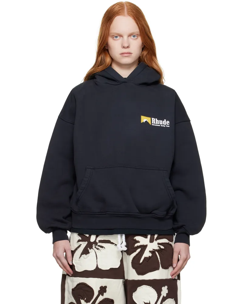 RHUDE Black 'International Racing' Logo Hoodie 0027