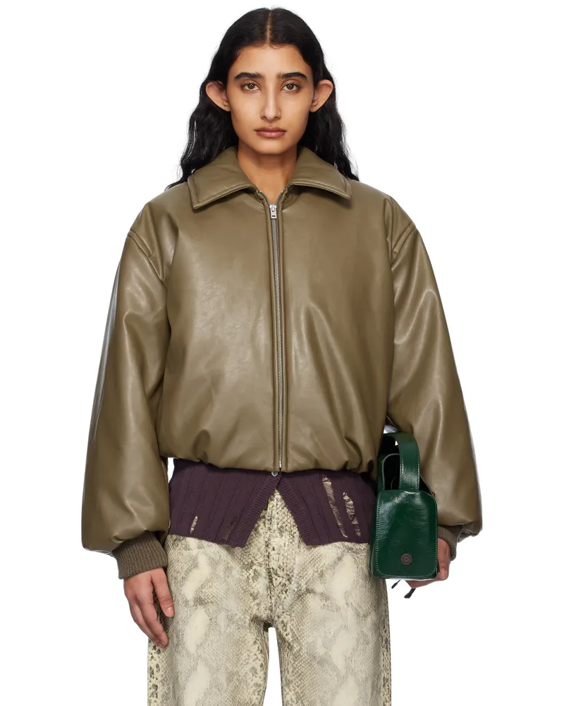 Acne Studios Khaki Coated Faux-Leather Bomber Jacket Ab6