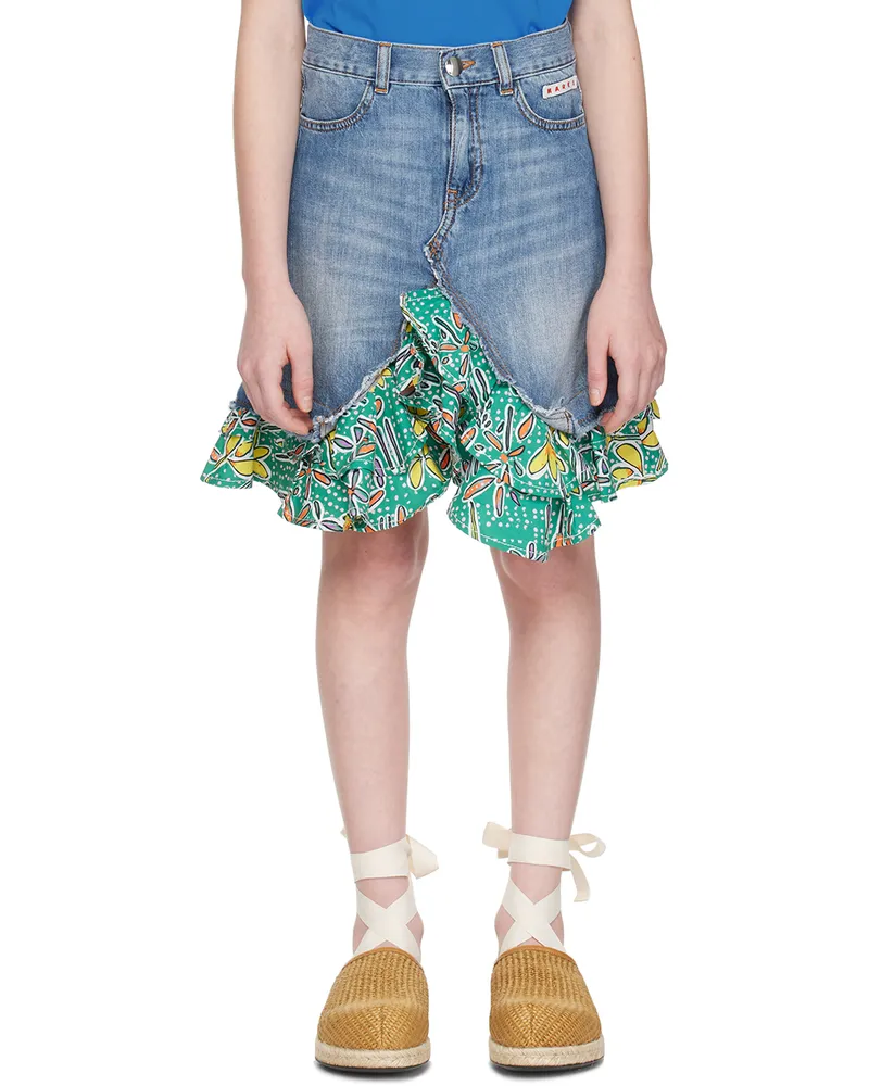 Marni Kids Blue Paneled Denim Skirt 0m01