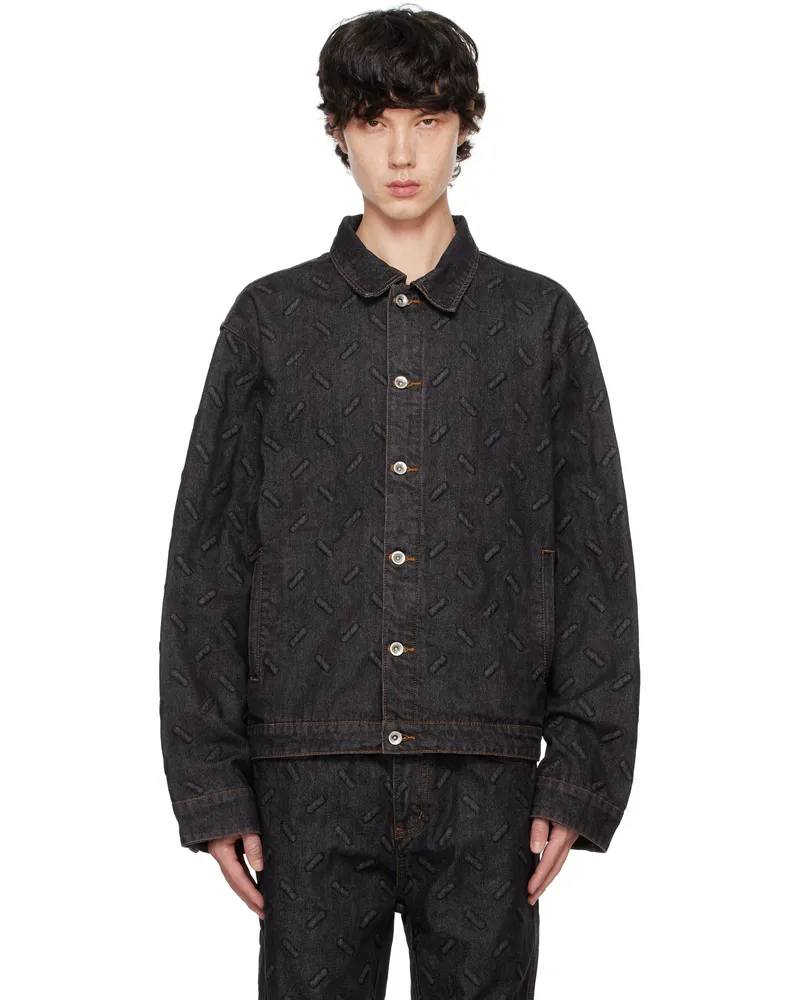 WHO DECIDES WAR Black Thread Plate Denim Jacket Coal