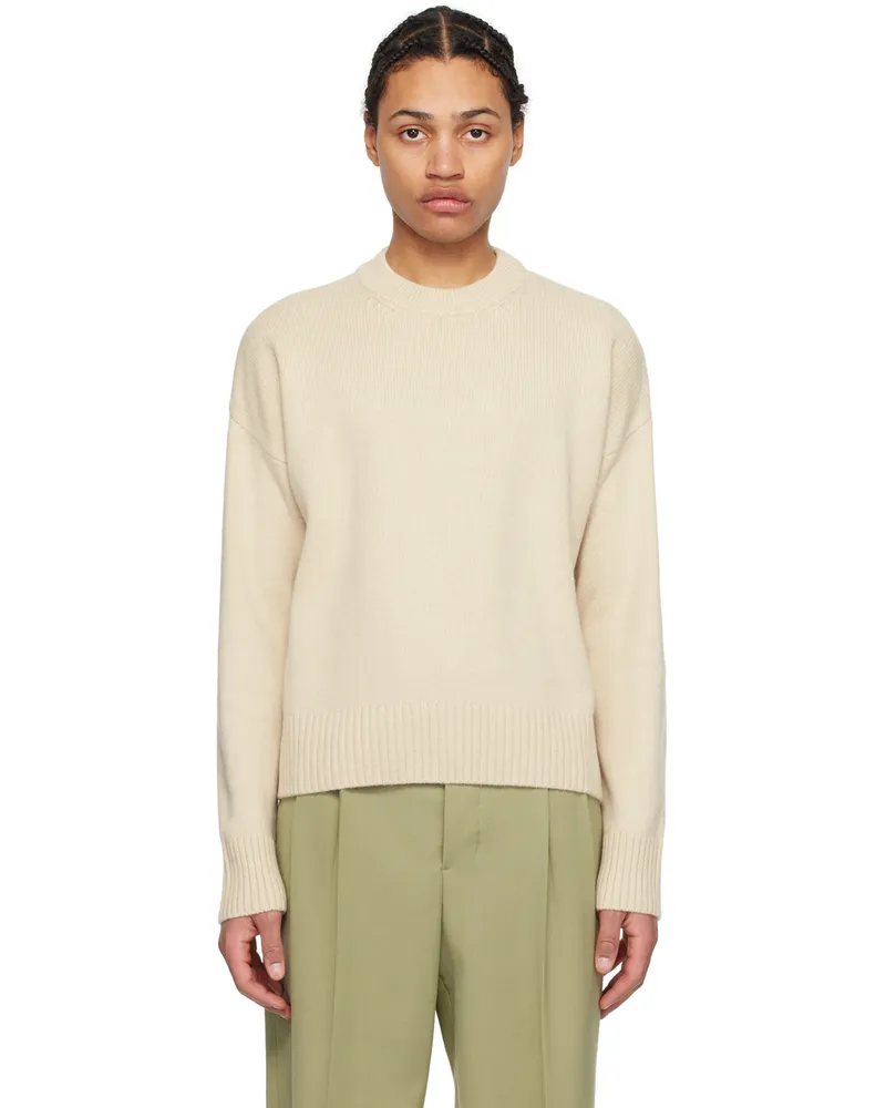 AMI Paris Beige Dropped Shoulder Sweater Cream