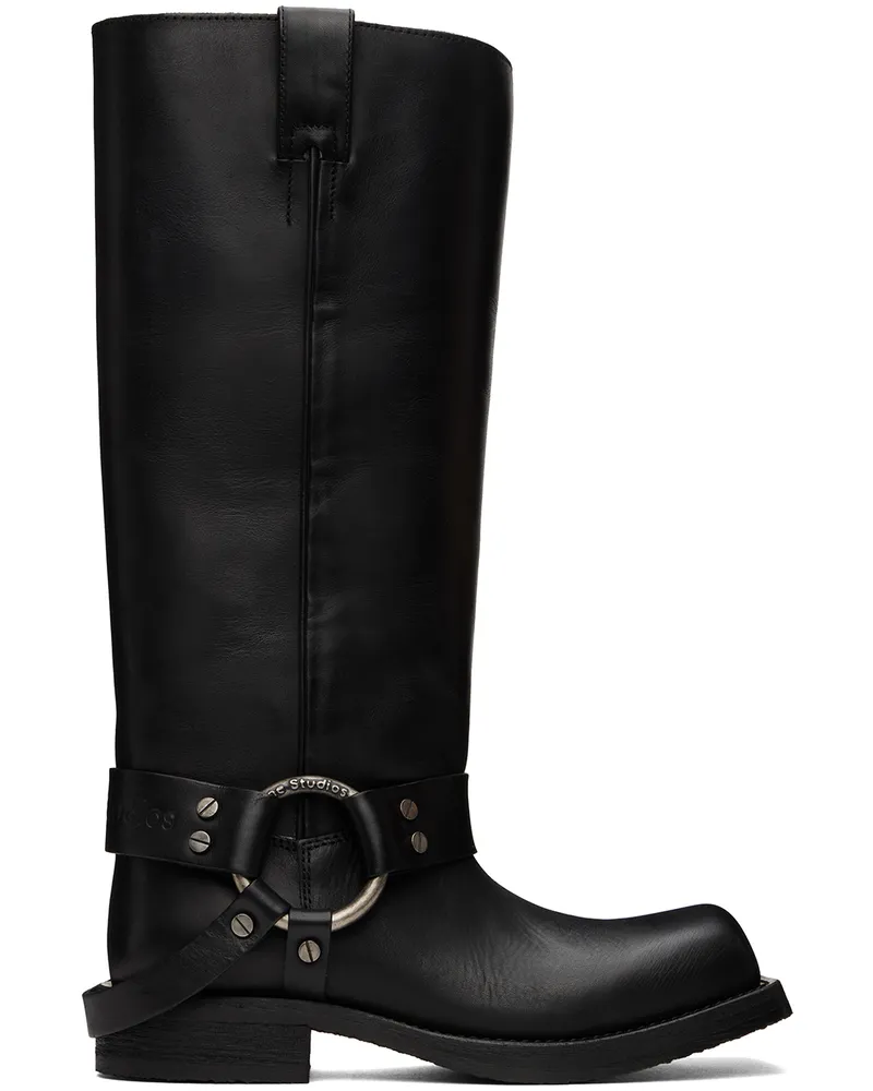 Acne Studios Black Leather Buckle Tall Boots 900