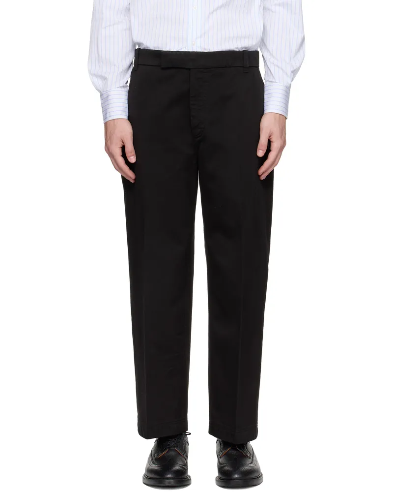 Thom Browne Black Cotton Twill Utility Trousers 001black