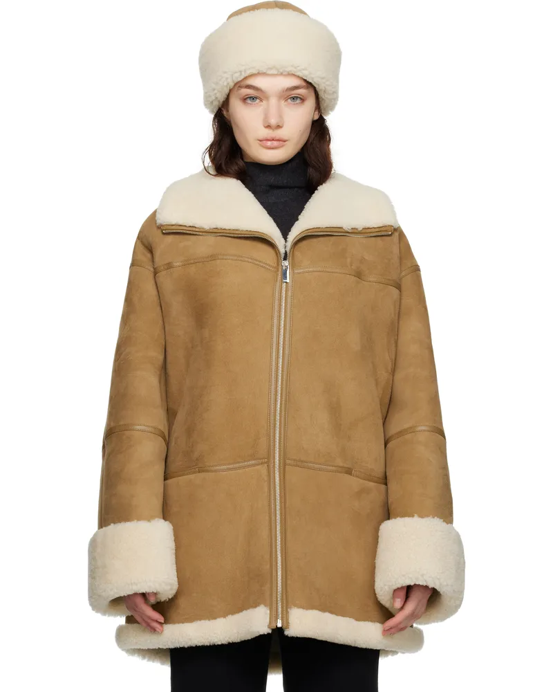 Totême Tan & Off-White Signature Shearling Jacket Biscuit