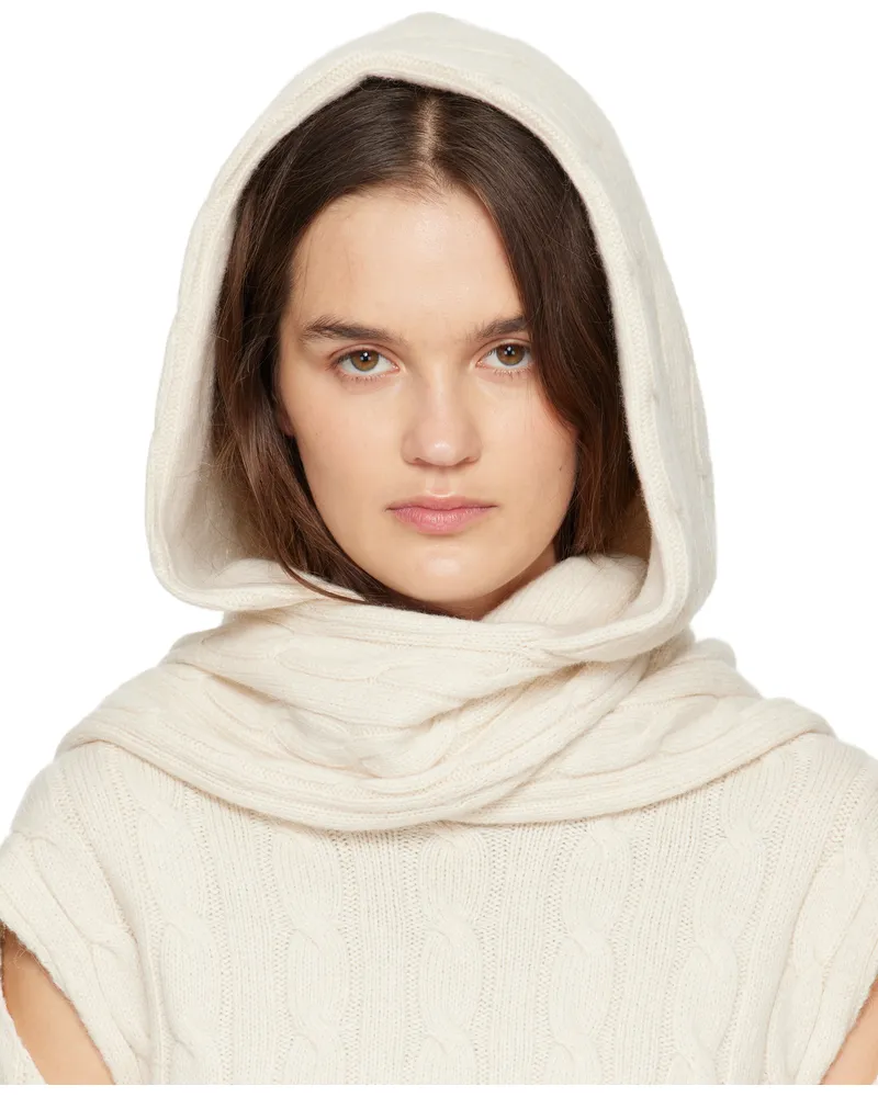 OPEN YY Off-White Convertible Cable Knit Hooded Scarf Ivory
