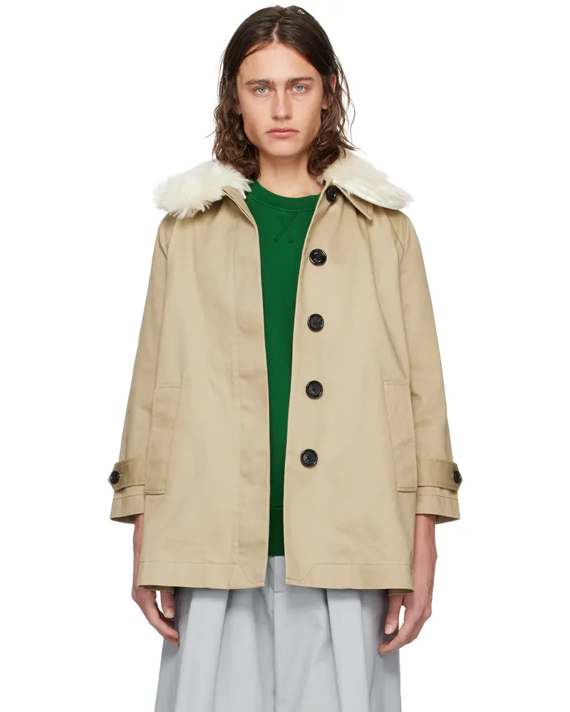 Meryll Rogge Beige Faux-Fur Trim Coat Beige
