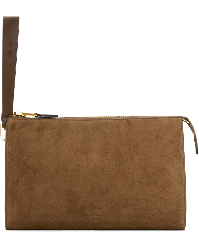 Tom Ford Brown Suede Calf Leather Mini Flat Pouch 1b020walnut