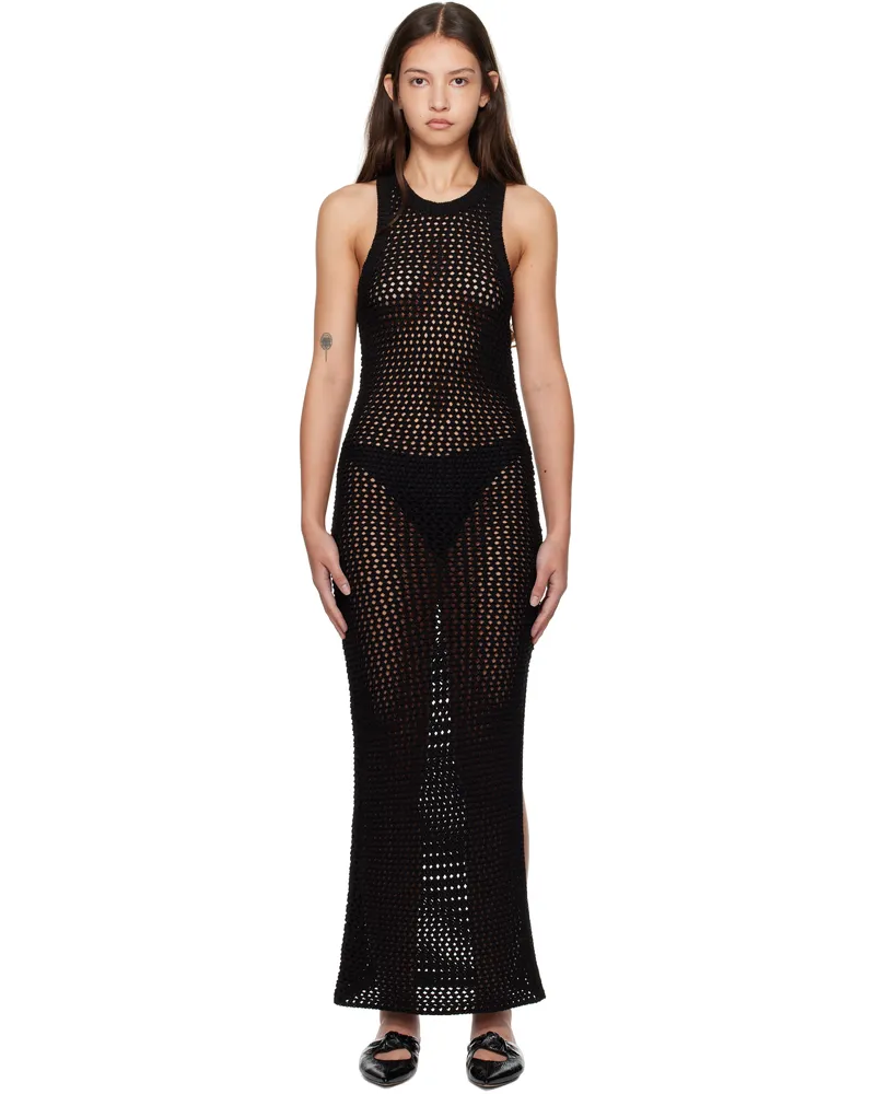 St. Agni Black Cotton Crochet Maxi Dress Black