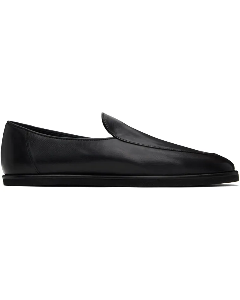 AURALEE Black Soft Leather Slip-on Loafers Black