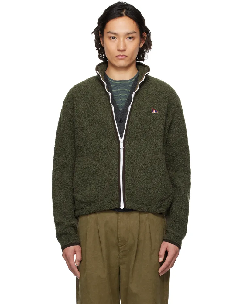 Drake's Green Boucle Wool Zip Fleece Jacket 400