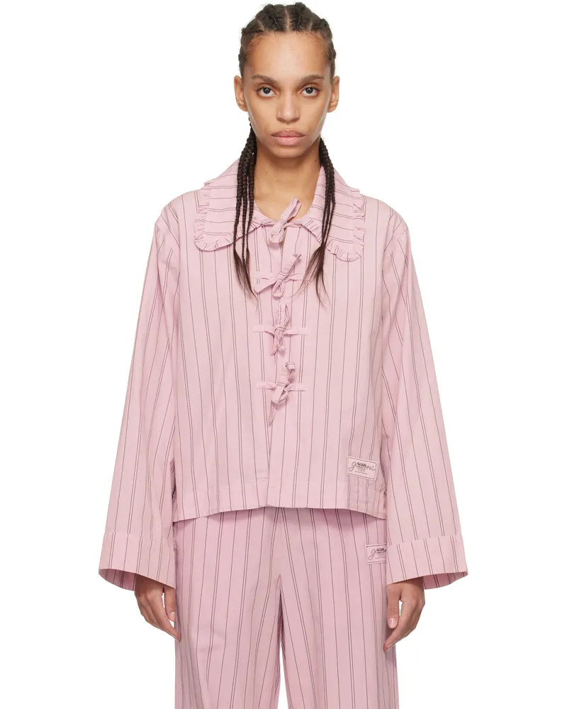 Ganni Pink Stripe Cotton Pyjama Shirt 395