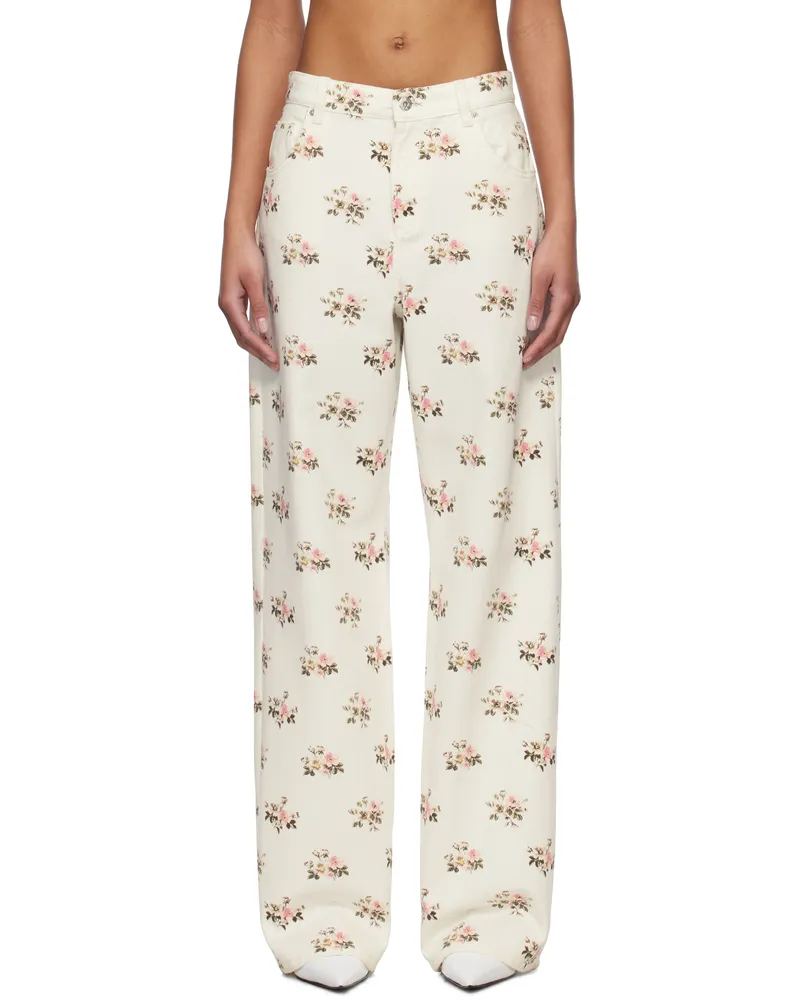 Blumarine White & Pink Printed Boyfriend Jeans F1087
