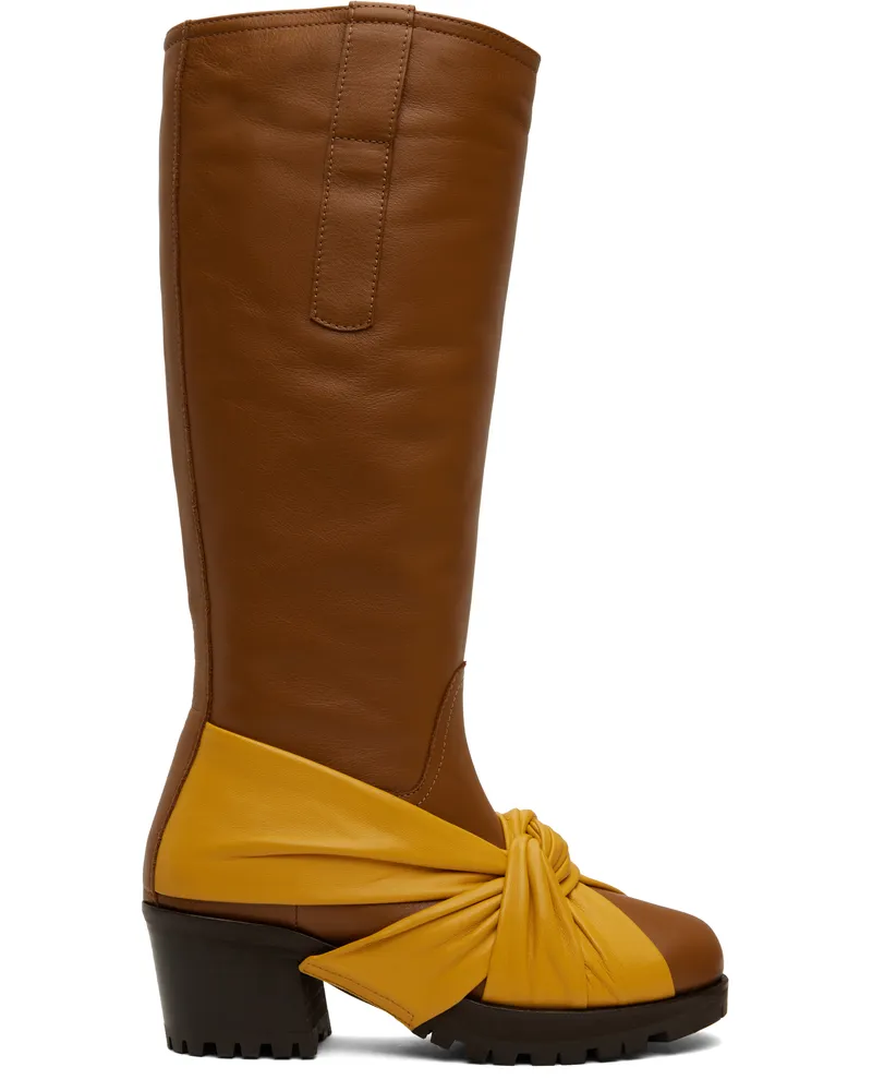 KIKO KOSTADINOV Brown & Yellow Knotted Riding Boots Rhum