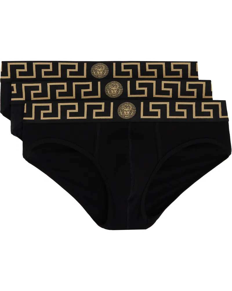 Versace Three-Pack Black Greca Border Briefs A80g-black