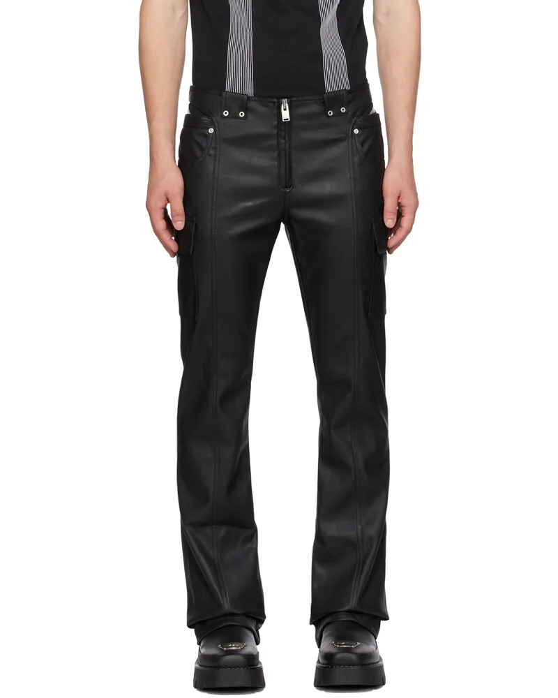 MISBHV Black Cutout Faux-Leather Cargo Pants Black