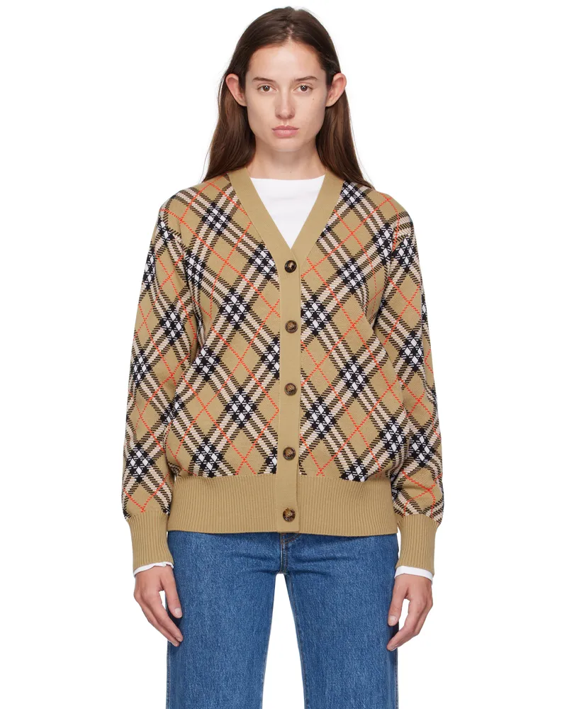 Burberry Beige Check Cardigan Sand