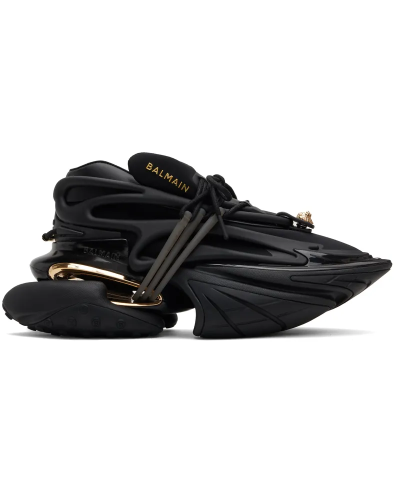 Balmain Black & Gold Unicorn Low Neoprene & Calfskin Sneakers Ieb
