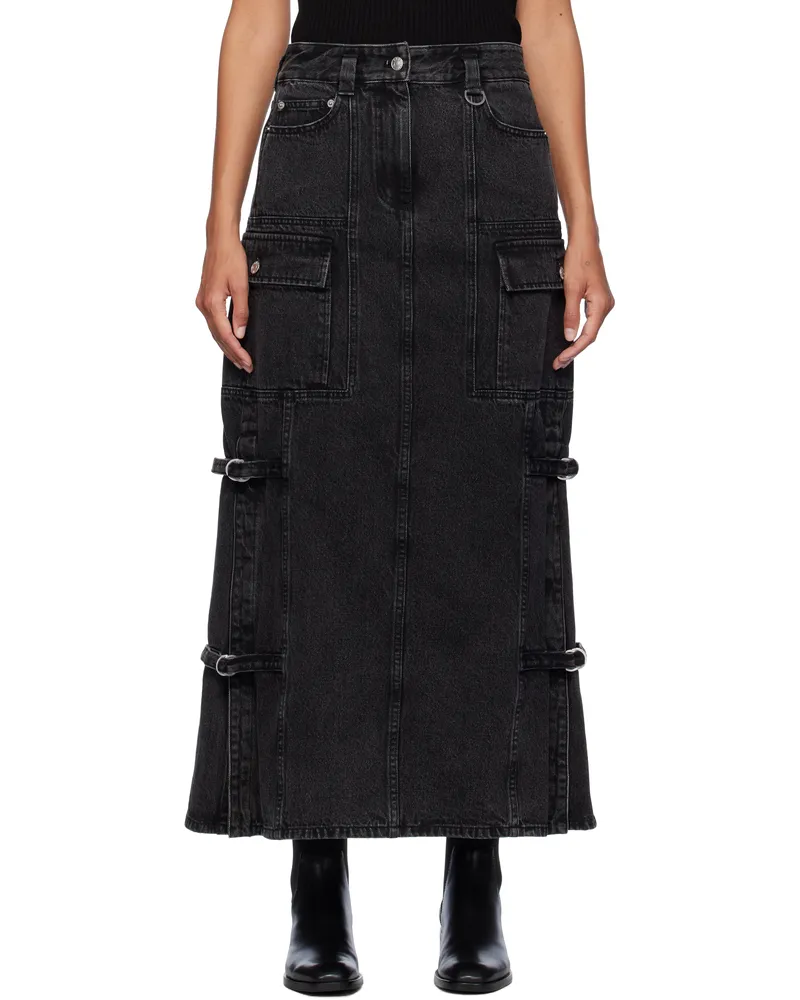 3.1 phillip lim Black Cargo Denim Maxi Skirt Washed