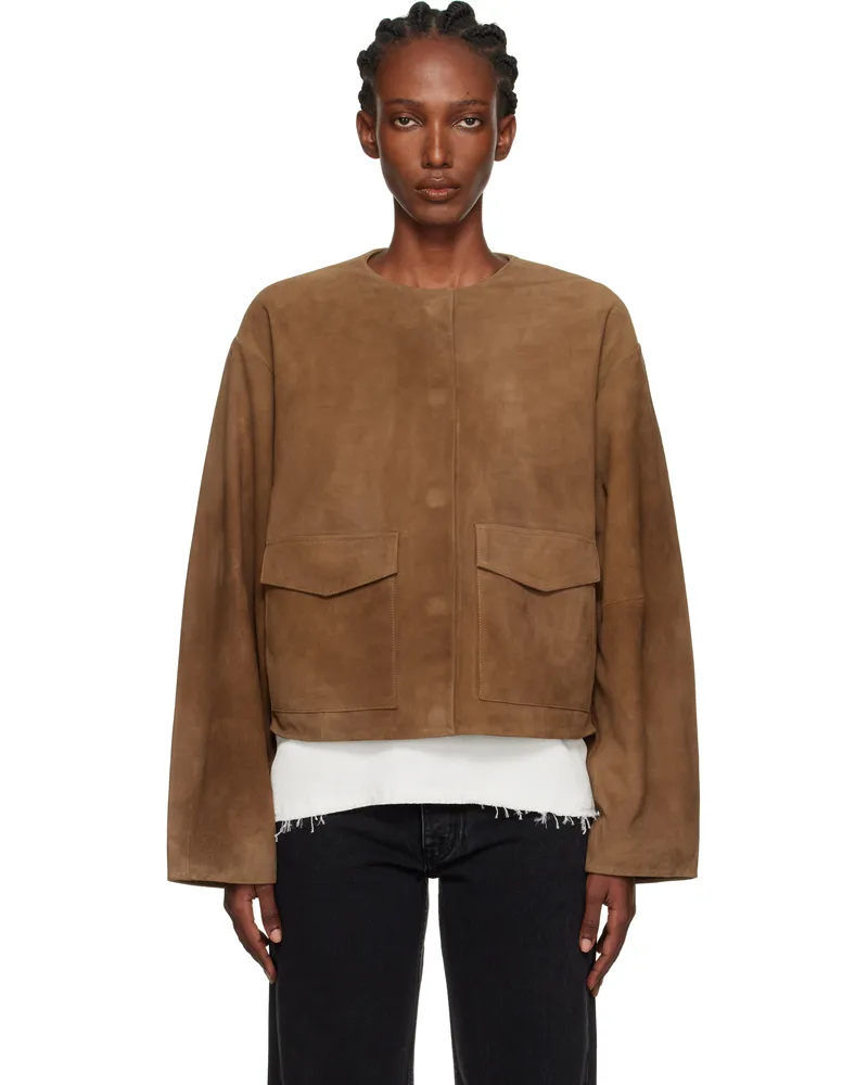 St. Agni Tan Utility Cocoon Suede Jacket Toffee