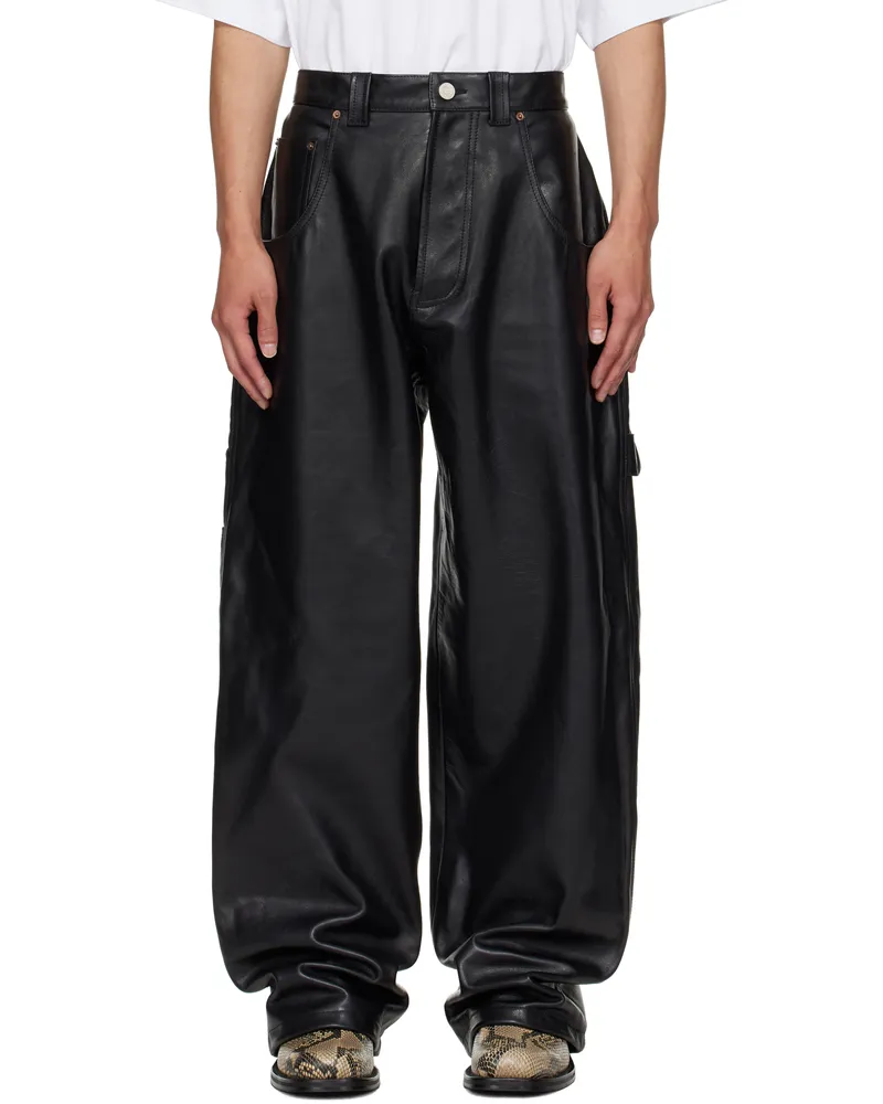 VETEMENTS Black Hip Hop Leather Pants Black