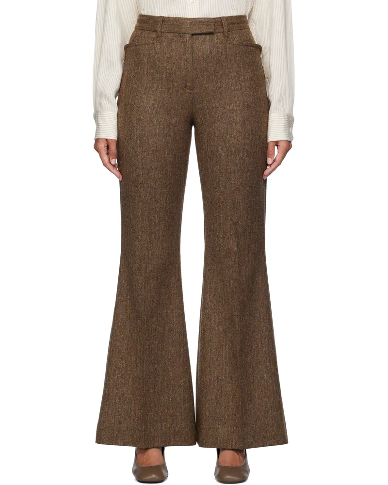 ROTATE Birger Christensen Brown Herringbone Flare Trousers 977