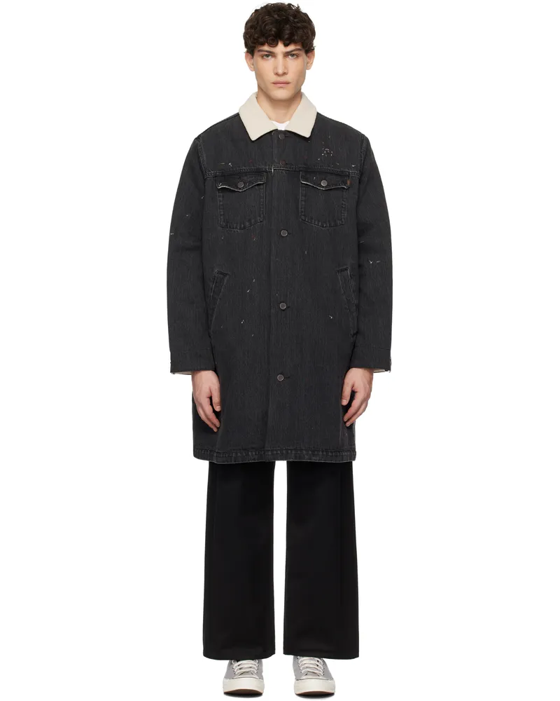 Undercover Black Sherpa Fleece-Lined Denim Coat Black
