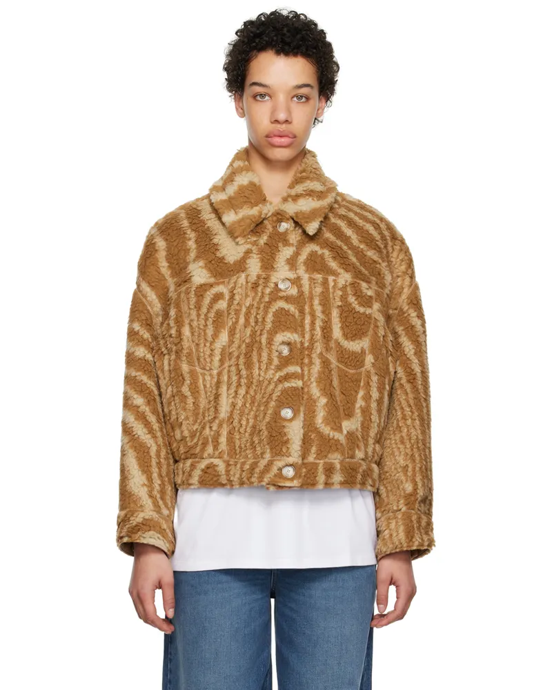 Stella McCartney Tan Woodgrain Print Teddy Jacket 2615