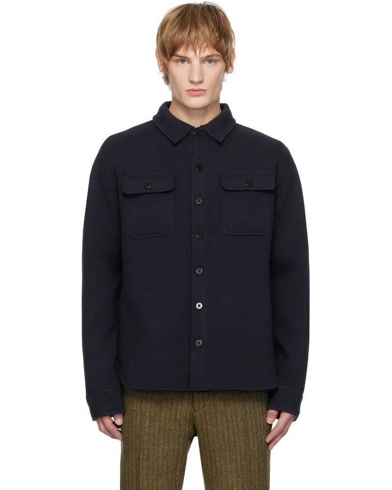 RRL Navy Birdseye Jacquard Wool Work Jacket Navy