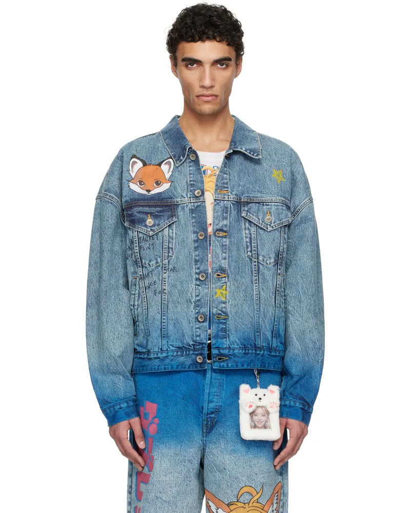 Doublet Blue Anime Denim Jacket Blue