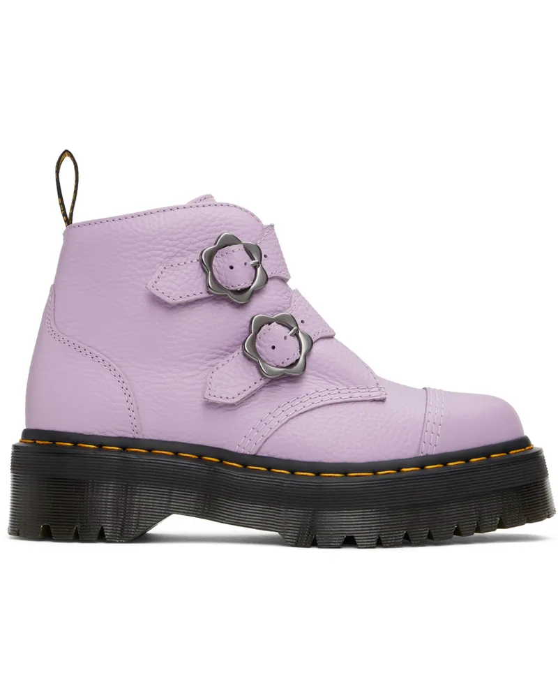 Dr.Martens Purple Devon Flower Buckle Platform Boots Lilac