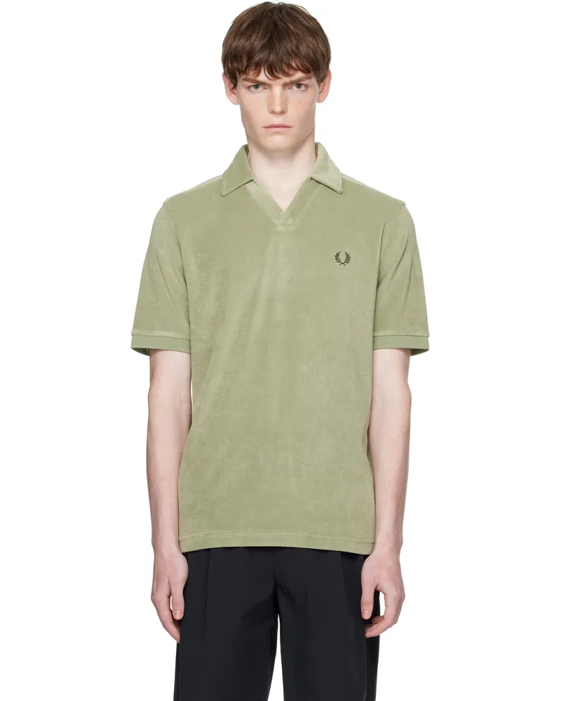 Fred Perry Khaki Open Collar Towelling Polo X88olive