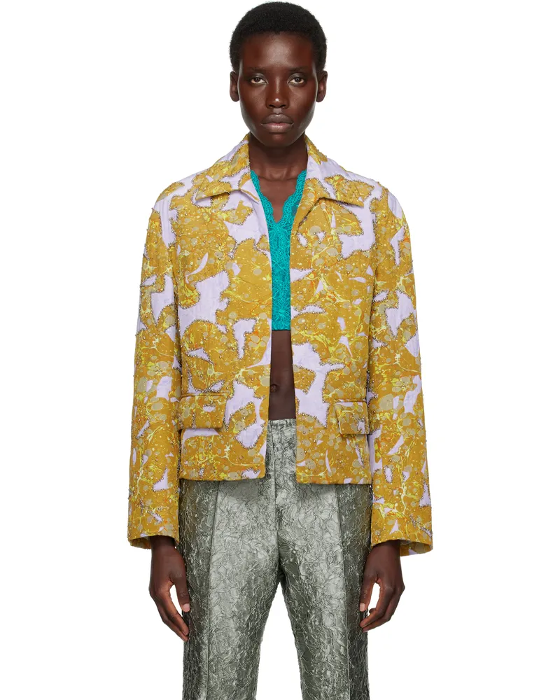 Dries van Noten Green & Purple Beaded Jacket 205