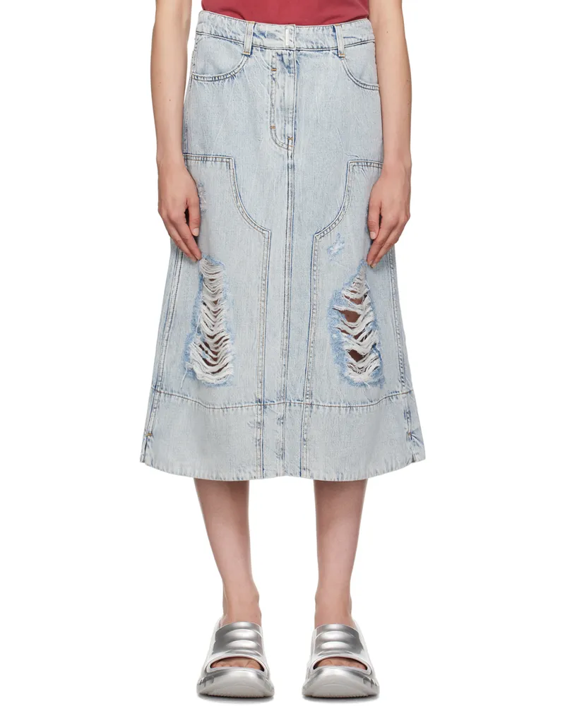 Givenchy Blue Distressed Denim Midi Skirt 452