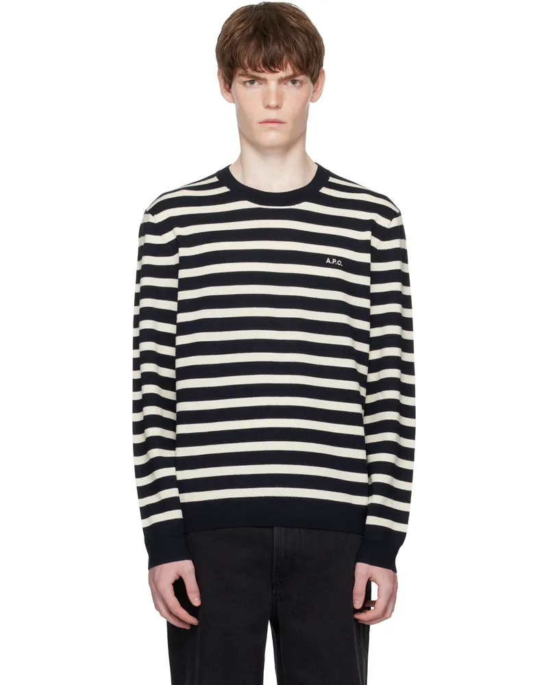 A.P.C. Navy & Off-White Matthias Sweater Tiq