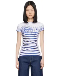 Jean Paul Gaultier White & Blue 'The Calligraphy Marinière' T-Shirt 0159-white