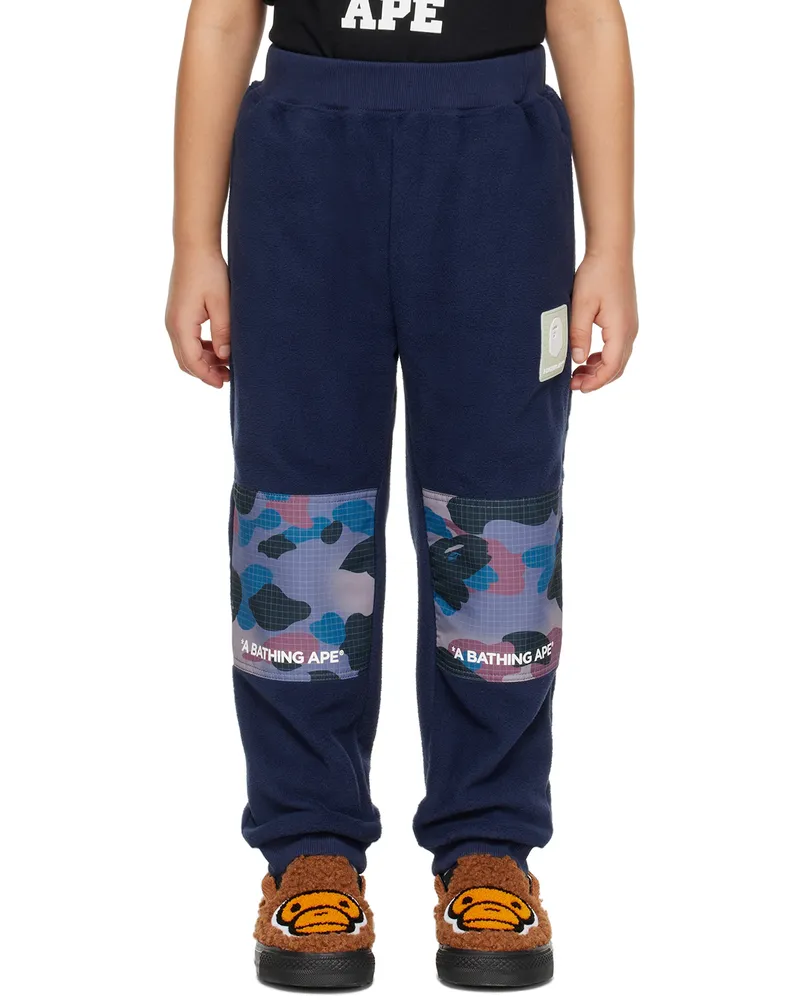 BAPE Kids Navy Grid Camo Pants Navy