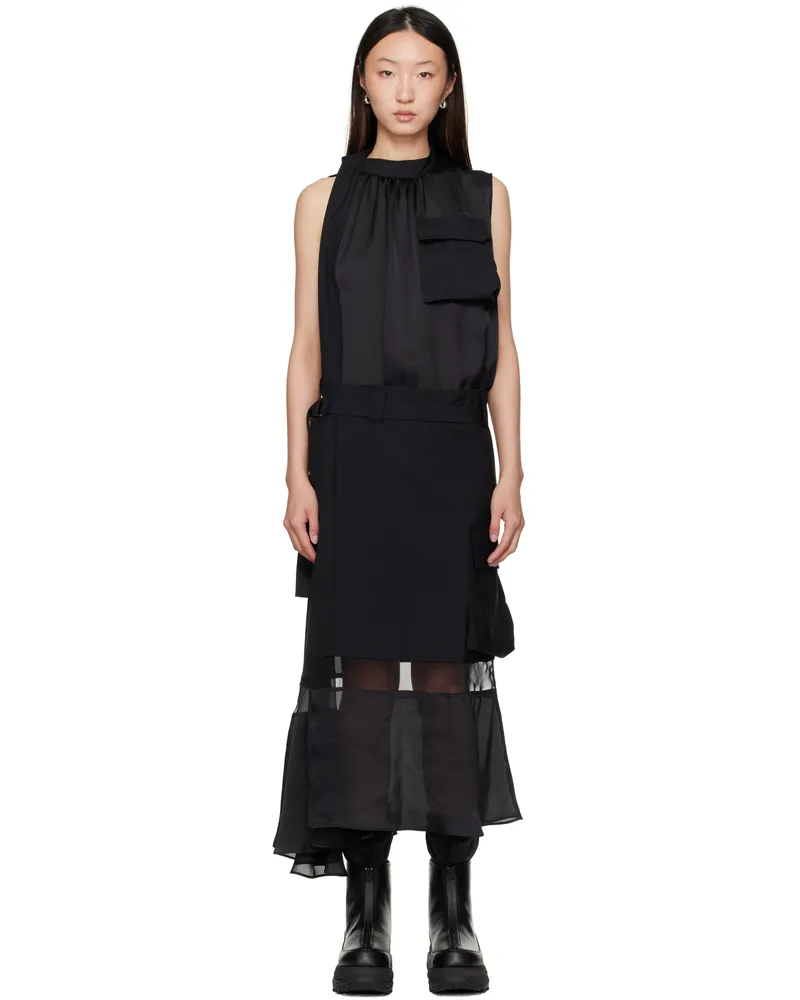 Sacai Black Suiting Mix Midi Dress 001