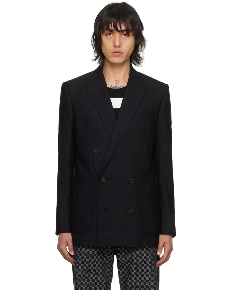 Balmain Black Monogram Jacquard Blazer 0pa