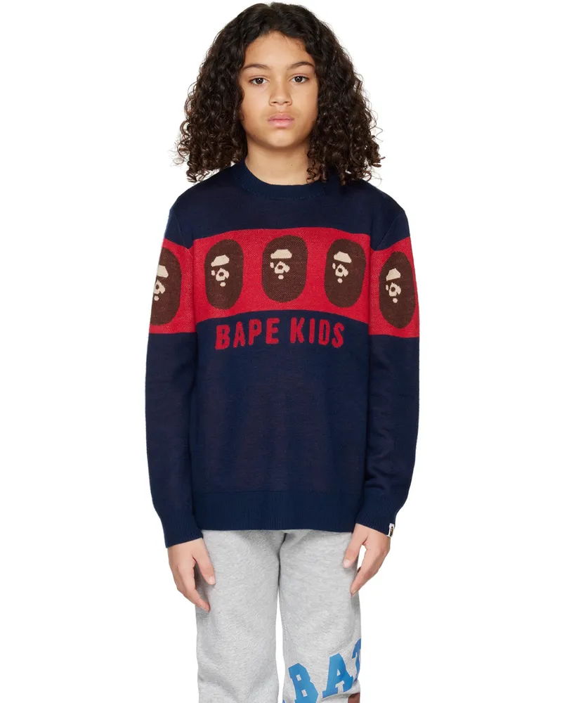 BAPE Kids Navy & Red Ape Head Sweater Navy