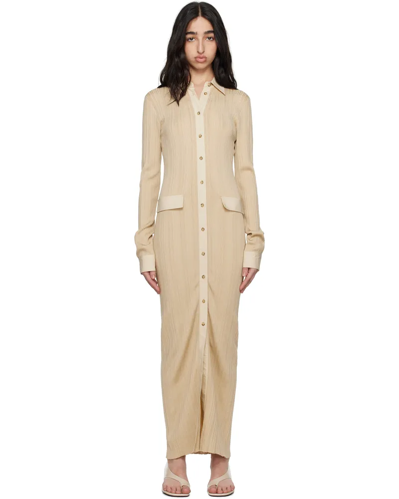 Totême Beige Knitted Shirt Maxi Dress Peanut