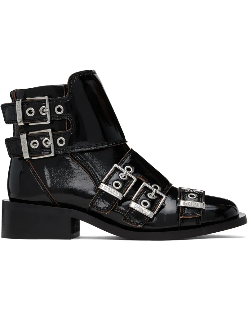 Ganni Black Feminine Buckle Naplack Boots 099