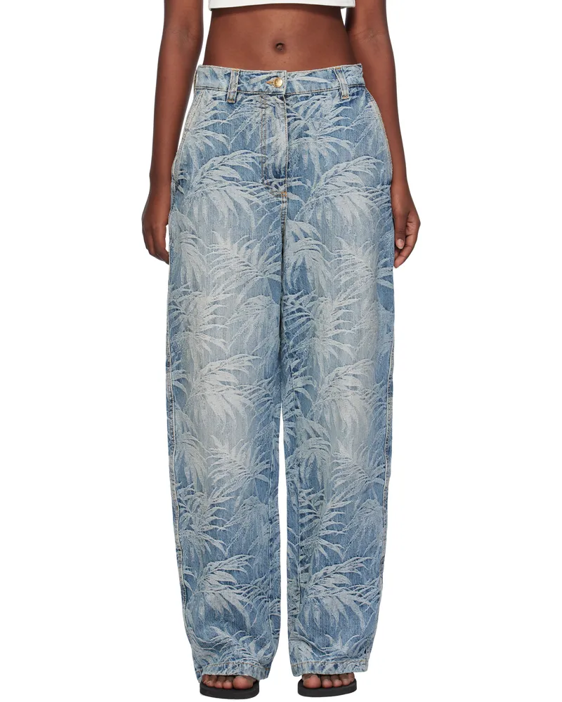 Palm Angels Blue Baggy Palms Wash Pattern Jeans Indigo