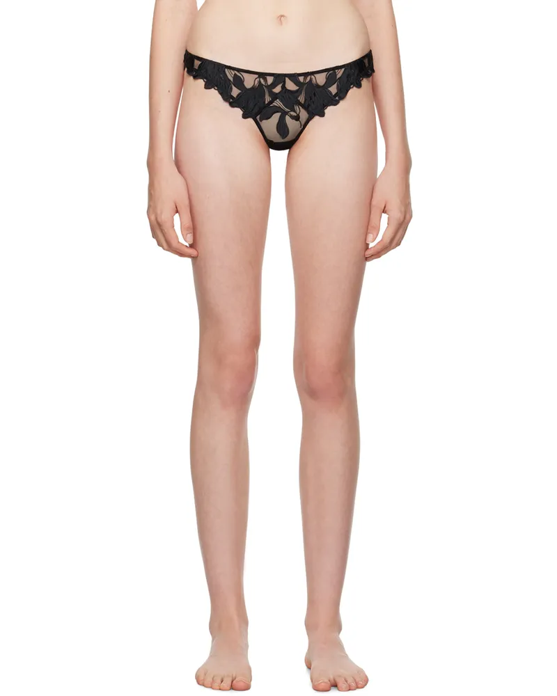 Fleur Du Mal Black Lily Embroidery Thong 0100
