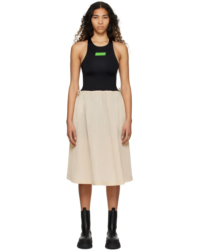 Ganni Black & Beige Drawstring Dress Biscotti