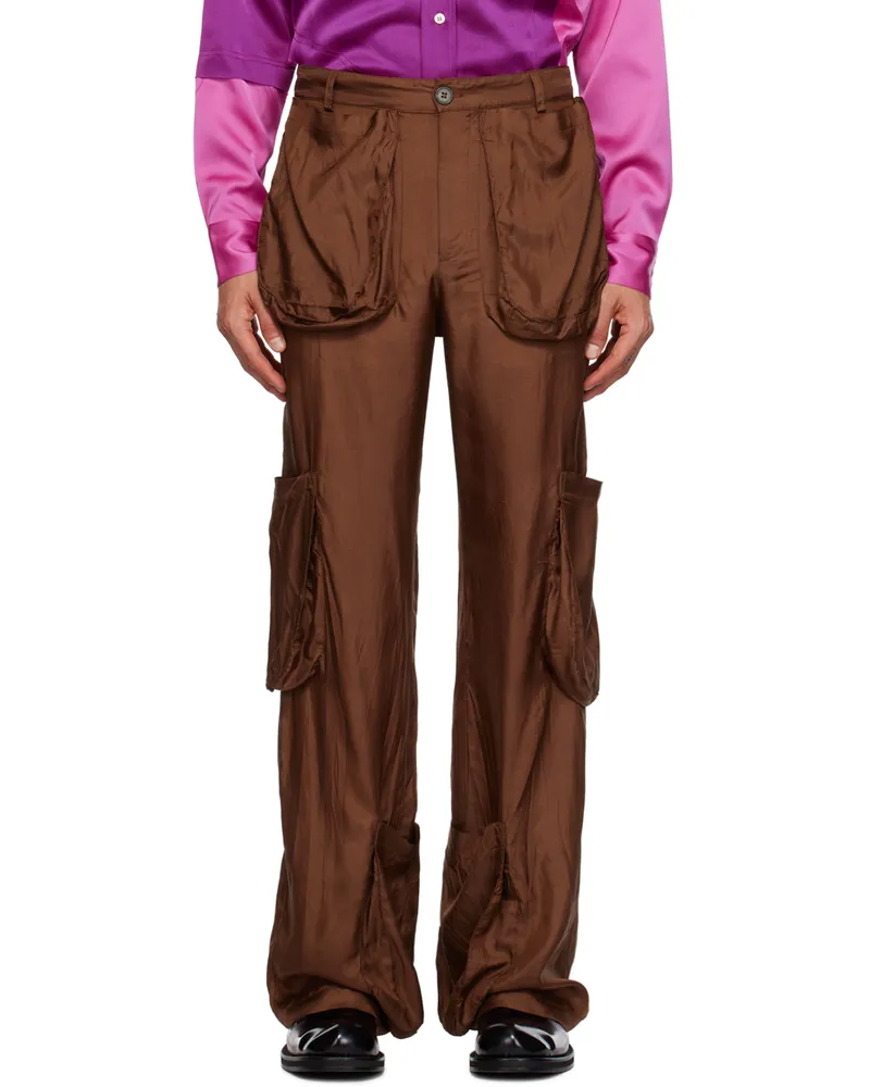 Edward Cuming Brown Cargo Pocket Trousers Brown