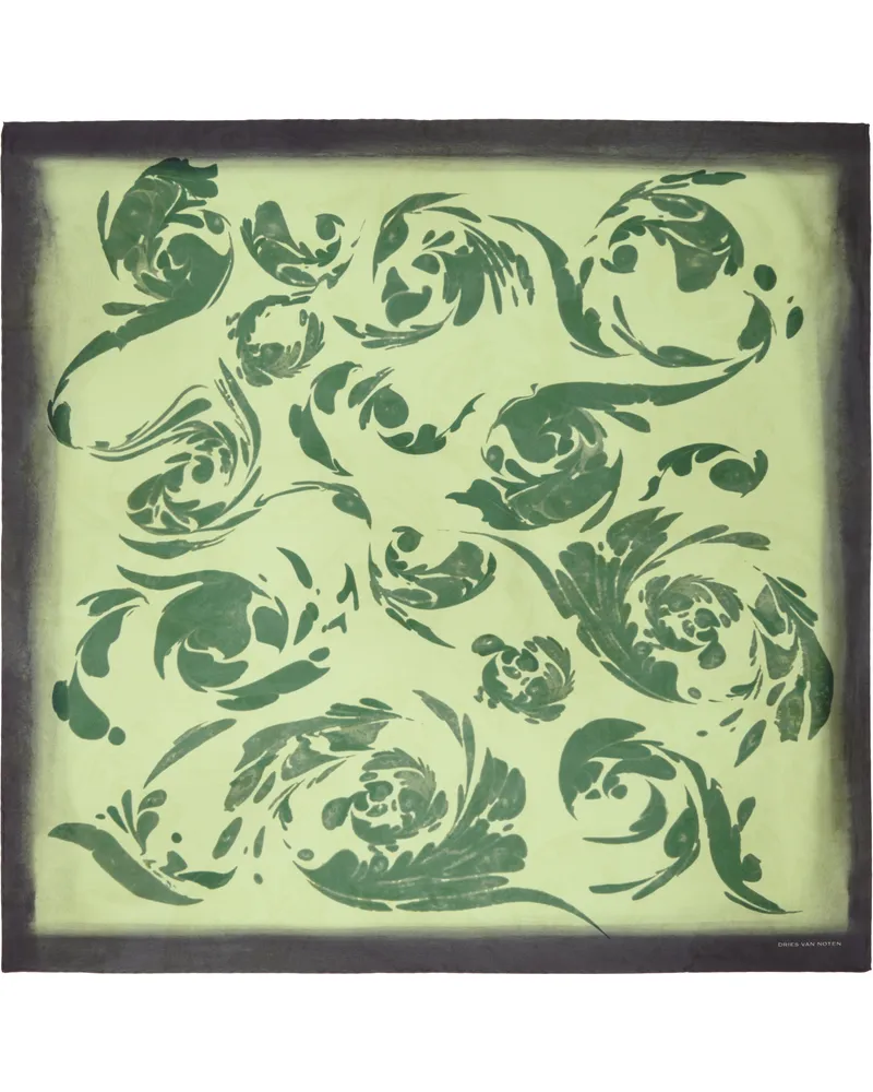 Dries van Noten Black & Green Printed Silk Scarf 604