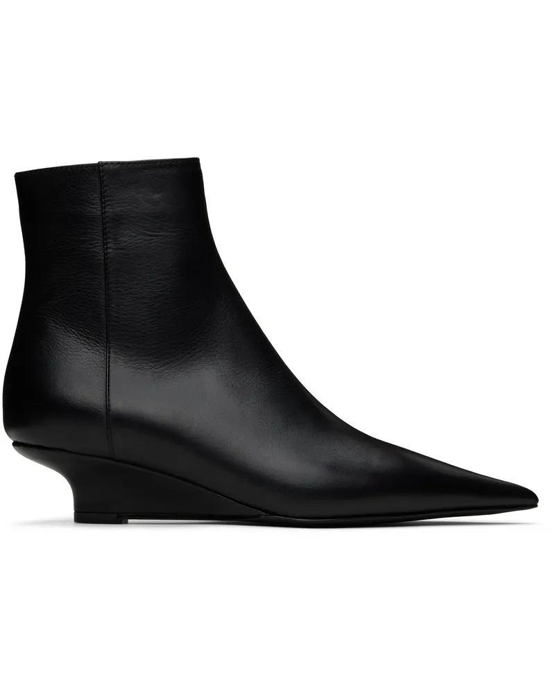 Totême Black Sharp Leather Ankle Boots Black