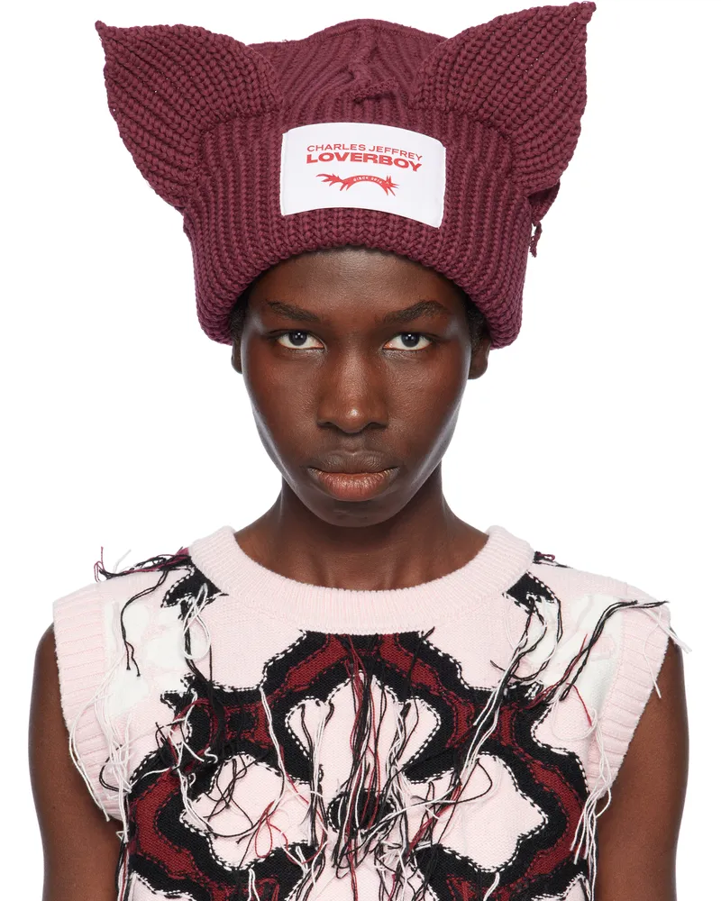 Charles Jeffrey Loverboy Burgundy Chunky Ears Beanie Red